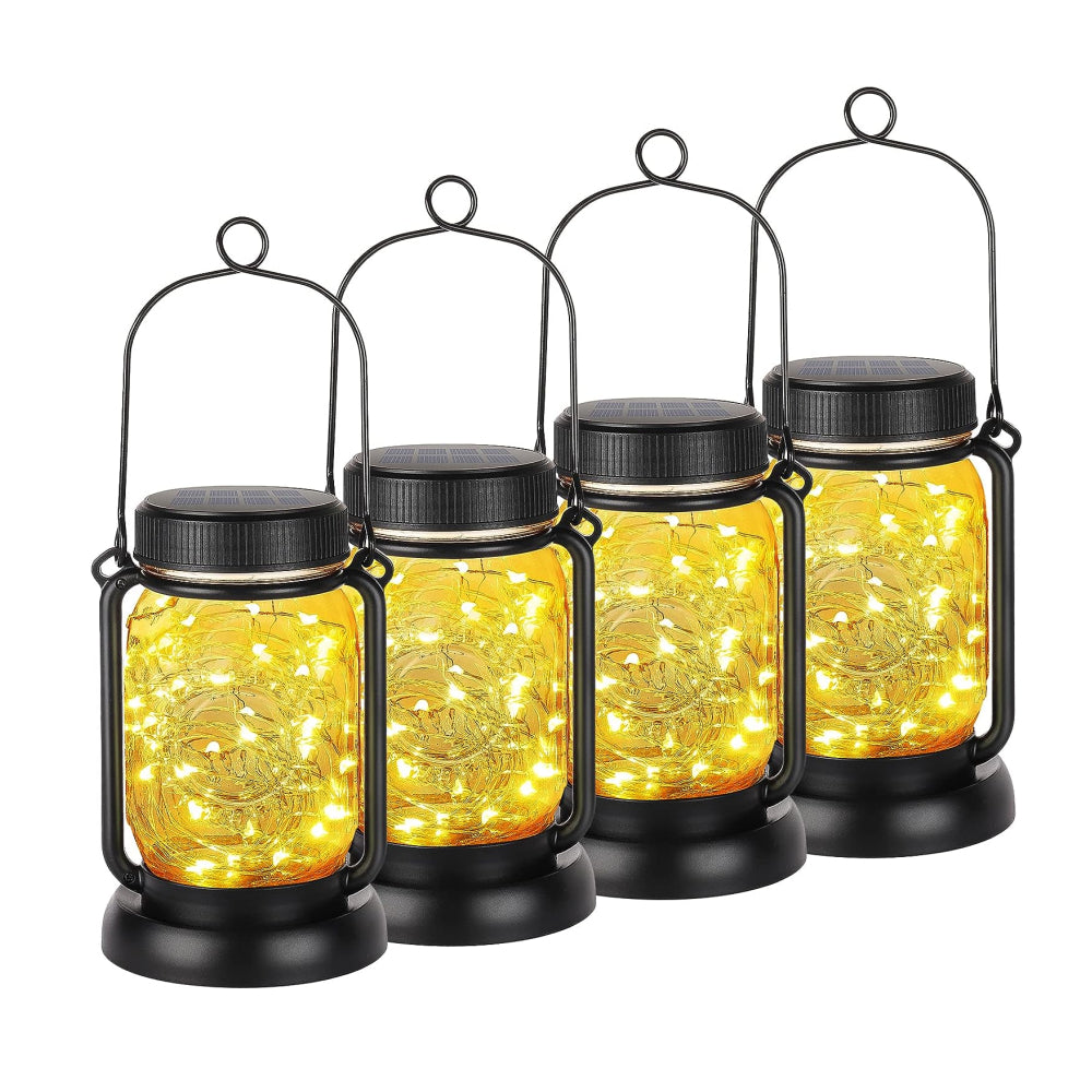 LUMIRO Solar Hanging Mason Jar Lights Decorative Solar Lantern with Stakes - 4 Pack_1