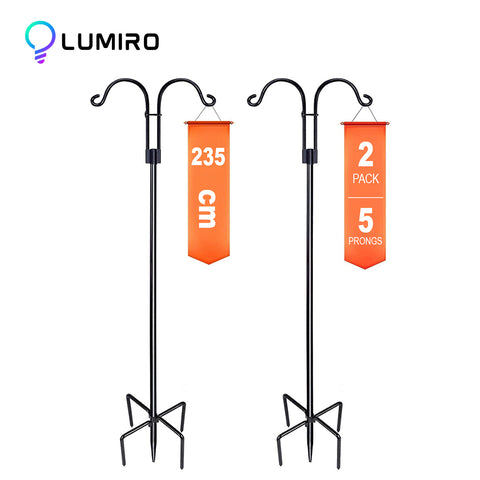 LUMIRO Double Shepherds Metal Hooks Garden Pole for Outdoor - 2 Pack_0
