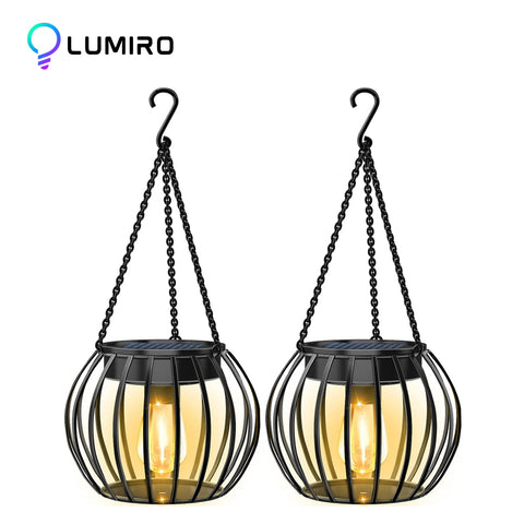 LUMIRO 2 Pack Outdoor Solar Hanging Lights Pumpkin Decorative Lantern_0