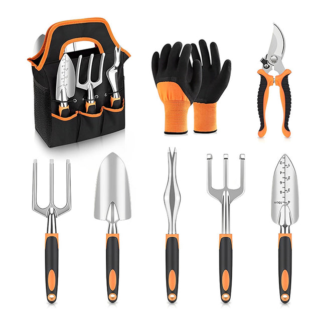 GreenHaven Garden Tool Set - 8 Piece Stainless Steel Set with Carrying Tote_0