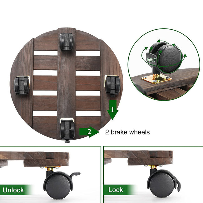 GREENHAVEN 2 Pack Plant Caddy with Lockable Wheels - Wood Color_3