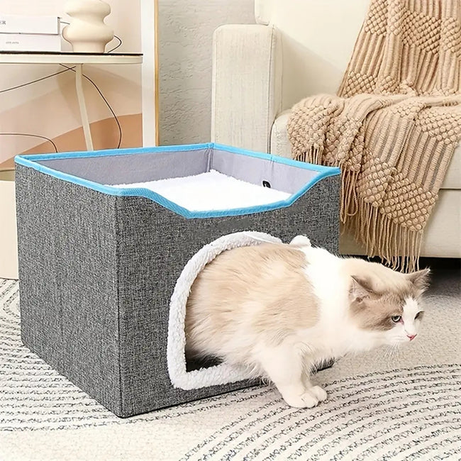 PETSWOL Cat House With Scratch Pad - Cozy Cat Hideout And Lounge For Multi-Cat Households_5