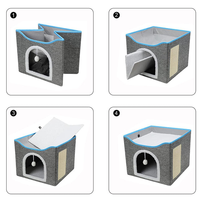 PETSWOL Cat House With Scratch Pad - Cozy Cat Hideout And Lounge For Multi-Cat Households_7